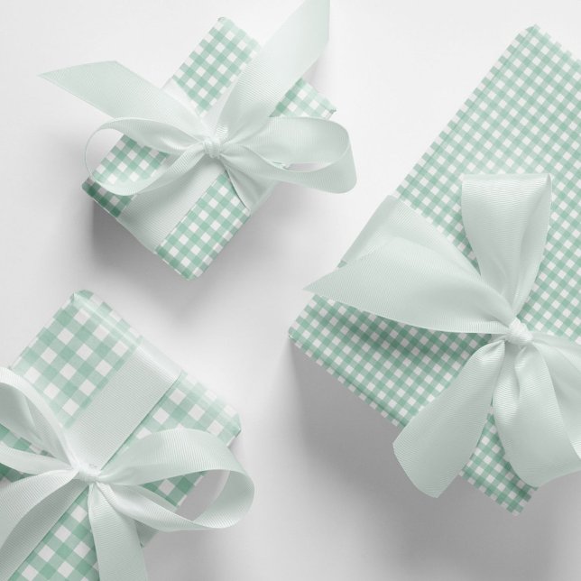 Hoja De Papel De Regalo Patrón de comprobación de Gingham verde de la Mint (Mint green gingham wrapping paper. Elegant mint and white gingham checks pattern gift wraps.)