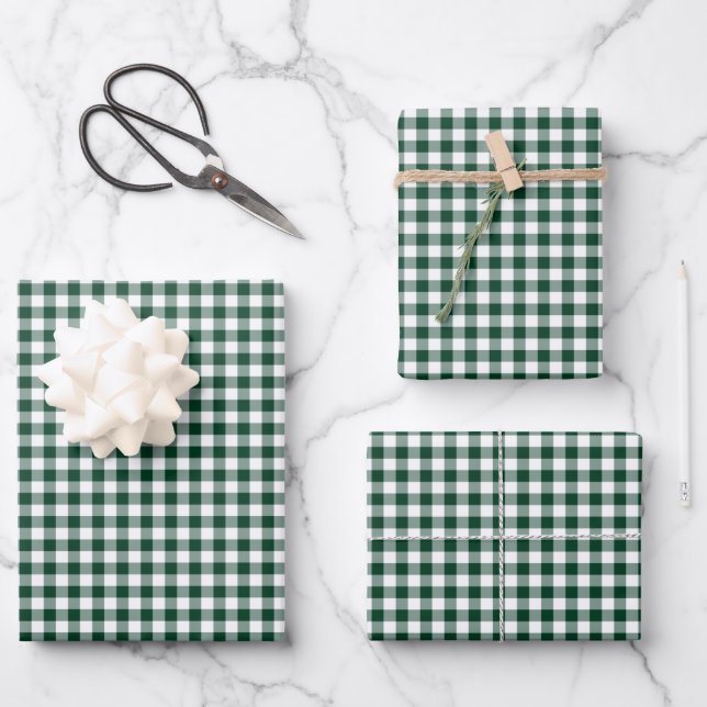 Hoja De Papel De Regalo Patrón de comprobación de Gingham verde de los bos (Anverso)