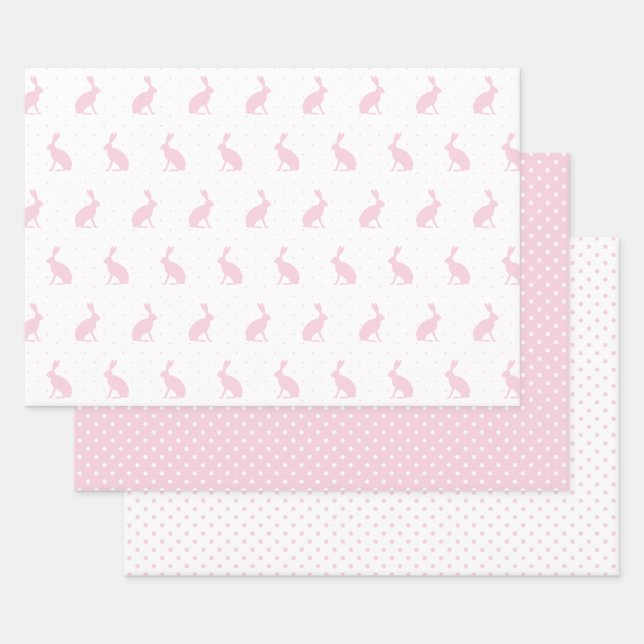 Hoja De Papel De Regalo Patrón de conejillos rosados y puntos de polka. (Set)