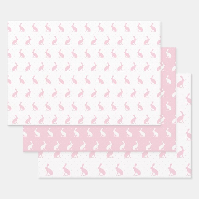 Hoja De Papel De Regalo Patrón de conejos inclinados rosados y blancos de  (Set)
