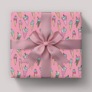 Hoja De Papel De Regalo Patrón de cono de helado femenino adorable