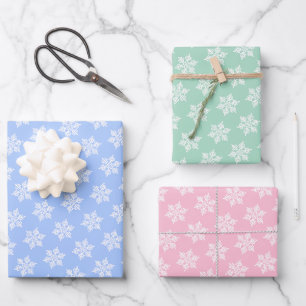 Hoja De Papel De Regalo Patrón de copo de nieve blanco escandinavo sobre p