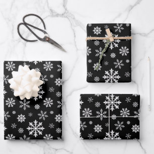 Hoja De Papel De Regalo Patrón de copo de nieve en blanco y negro decorati