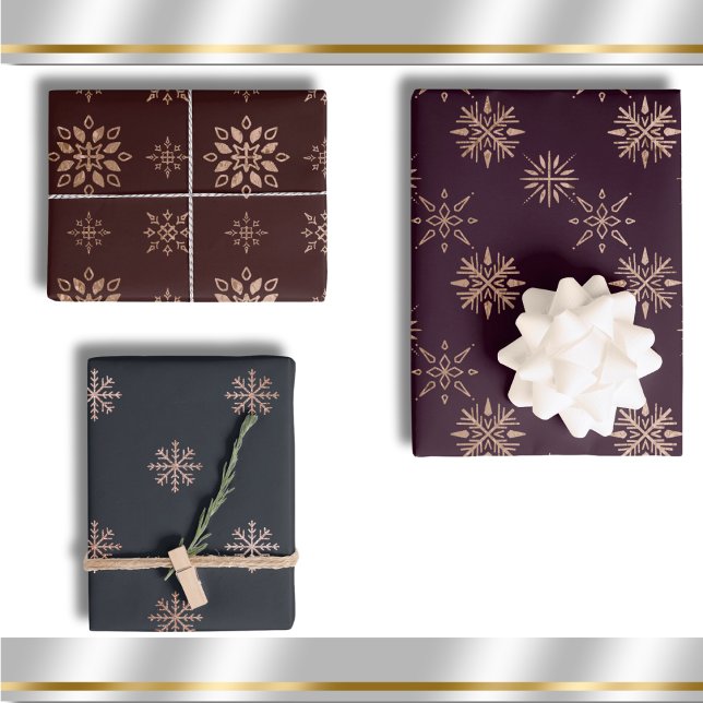 Hoja De Papel De Regalo Patrón de copo de nieve Moderna y elegante color d (Winter Snowflakes Modern Dark Elegant Wrapping Paper Sheets)