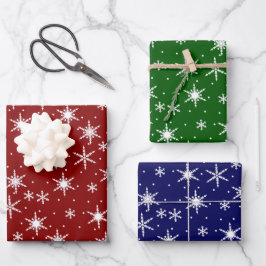 Hoja De Papel De Regalo Patrón de copo de nieve verde rojo festivo