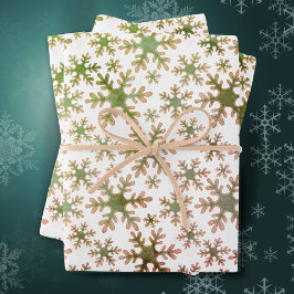 Hoja De Papel De Regalo Patrón de copo de nieve verde rosa Navidad