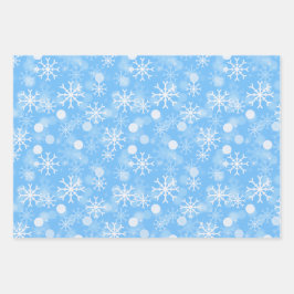 Hoja De Papel De Regalo Patrón de copos de nieve azul feriado en invierno