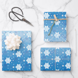 Hoja De Papel De Regalo Patrón de copos de nieve azul y blanco de invierno
