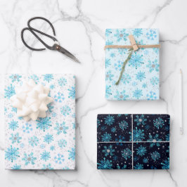Hoja De Papel De Regalo Patrón de copos de nieve de invierno azul y plata