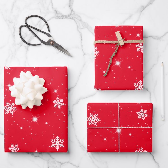 Hoja De Papel De Regalo Patrón de copos de nieve de los Estrellas Blancas  (Anverso)