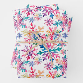 Hoja De Papel De Regalo Patrón de copos de nieve en acuarela