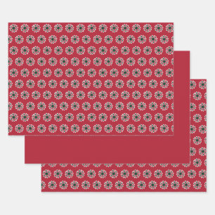 Hoja De Papel De Regalo Patrón de copos de nieve rojos y verdes navidades
