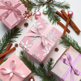 Hoja De Papel De Regalo Patrón de copos de nieve rosa y blanco