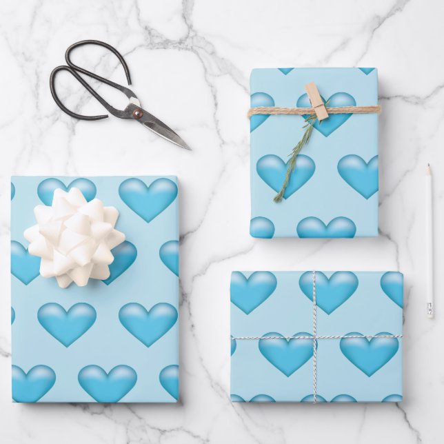 Hoja De Papel De Regalo Patrón De Corazón Azul (Anverso)