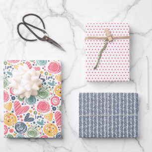 Hoja De Papel De Regalo Patrón de corazón azul rosado de Rubor Peach rojo 