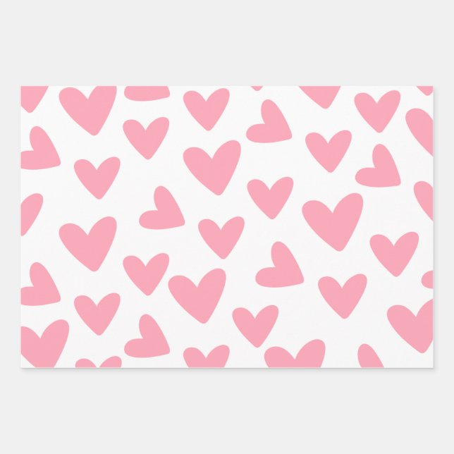 Hoja De Papel De Regalo Patrón De Corazón Blanco Y Rosa (Anverso)