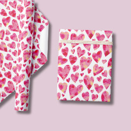 Hoja De Papel De Regalo Patrón de corazón de amor rosa