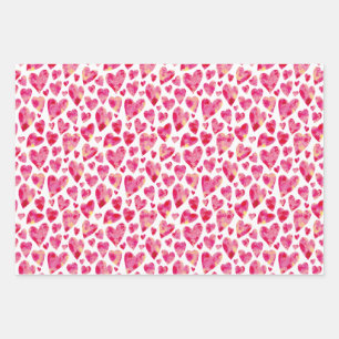 Hoja De Papel De Regalo Patrón de corazón de amor rosado