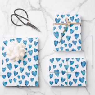 Hoja De Papel De Regalo Patrón de corazón de la acuarela azul suave