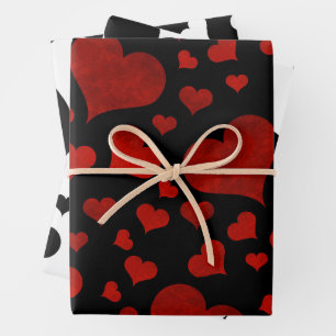 Hoja De Papel De Regalo Patrón de Corazón Rojo, Negro y Blanco Romántico