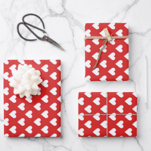 Hoja De Papel De Regalo Patrón de corazón rojo y blanco
