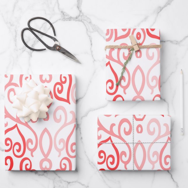 Hoja De Papel De Regalo Patrón de corazón rojo y rosa (Anverso)