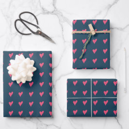 Hoja De Papel De Regalo Patrón de corazón rosa moderno dibujado a mano