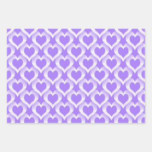 Hoja De Papel De Regalo Patrón de Corazones Blancos Morados
