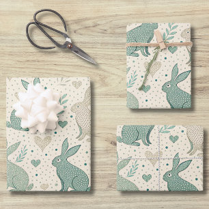 Hoja De Papel De Regalo Patrón de Corazones con Siluetas de Conejo Simple 