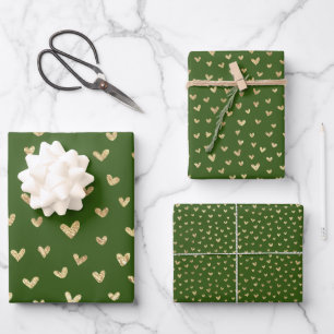 Hoja De Papel De Regalo Patrón de corazones de amor de vacaciones de oro v