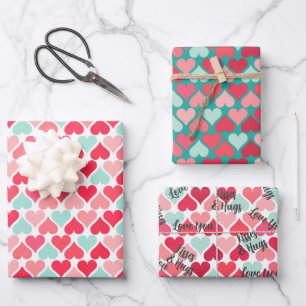 Hoja De Papel De Regalo Patrón de corazones de San Valentín Verde azulado 