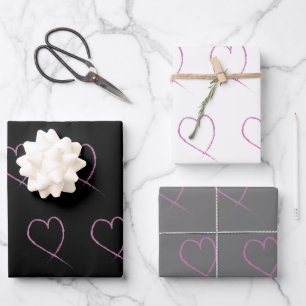 Hoja De Papel De Regalo Patrón de corazones dibujados a mano para el Día d