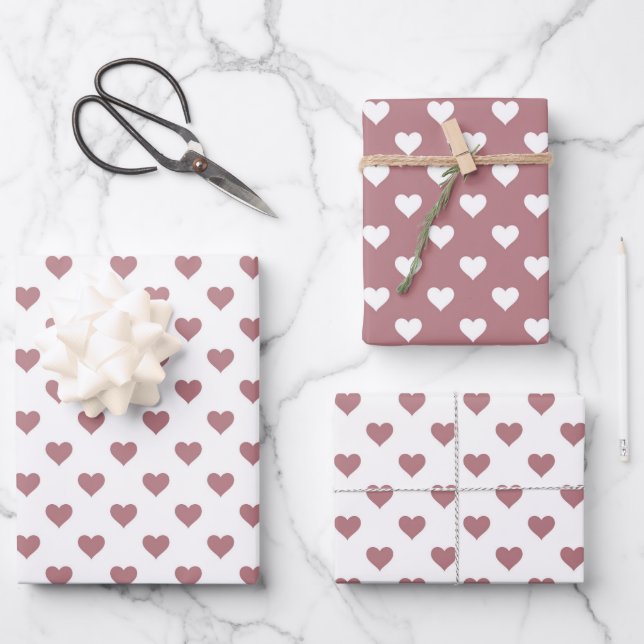 Hoja De Papel De Regalo Patrón de corazones rosados y turbios (Anverso)
