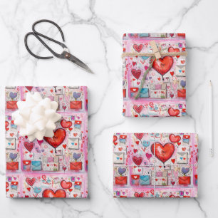 Hoja De Papel De Regalo Patrón de corazones y letras de amor caprichosos