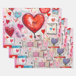 Hoja De Papel De Regalo Patrón de corazones y letras de amor caprichosos