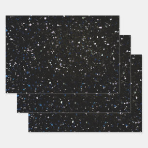 Hoja De Papel De Regalo Patrón de cosecha azul blanco negro retro Terrazzo