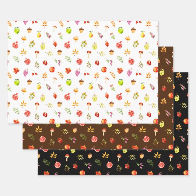 Hoja De Papel De Regalo Patrón de cosecha de otoño (Set)