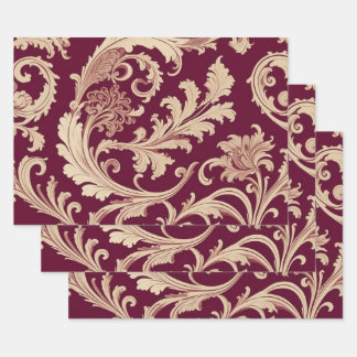 Hoja De Papel De Regalo Patrón de cosecha marrón y pekinés