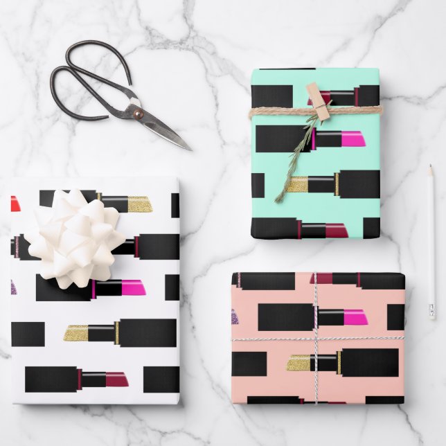 Hoja De Papel De Regalo Patrón de cosméticos de lápiz labial de maquillaje (Anverso)