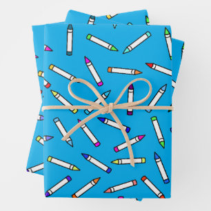 Hoja De Papel De Regalo Patrón de crayón de dibujos animados azul claro
