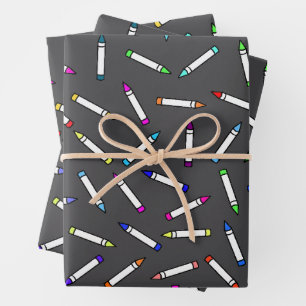 Hoja De Papel De Regalo Patrón de crayón de dibujos animados gris oscuro