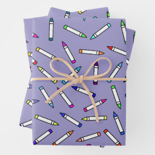 Hoja De Papel De Regalo Patrón de crayón de dibujos animados lila claro