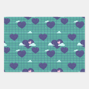Hoja De Papel De Regalo Patrón de cuadrados de cuadrícula retro de nubes d