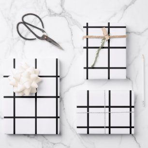 Hoja De Papel De Regalo Patrón de cuadrícula blanco negro