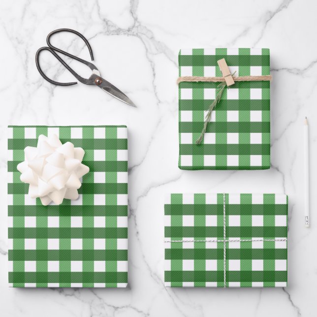 Hoja De Papel De Regalo Patrón de cuadrícula de Gingham verde tradicional (Anverso)