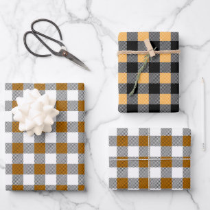 Hoja De Papel De Regalo Patrón de Cuadro Bufalo de Otoño Rústico