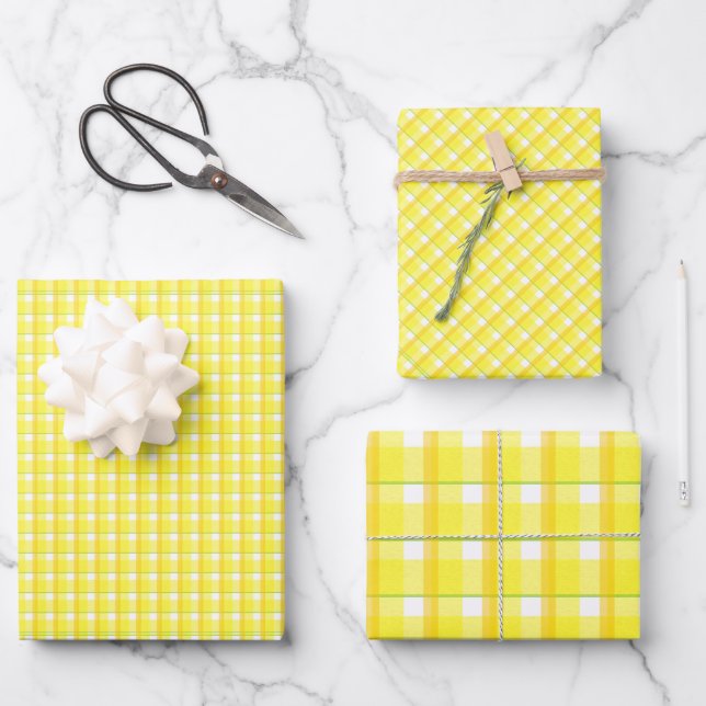 Hoja De Papel De Regalo Patrón de Cuadro Retro Amarillo (Anverso)