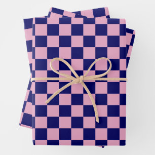 Hoja De Papel De Regalo Patrón de cuadros azul marino y rosa claro