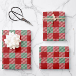 Hoja De Papel De Regalo Patrón de Cuadros Rojo y Verde Rústico