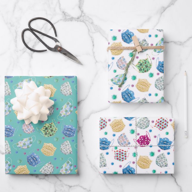 Hoja De Papel De Regalo Patrón de cuarentena de la máscara facial de 2020 (Anverso)